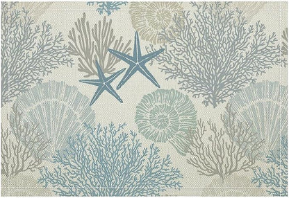 Nautical Beach Placemats Ocean Starfish Seashell Coral Art Printed Dining Table Mats Set of 4 for Restaurant Home Kitchen Holiday Picnic Party Decor 12x18in