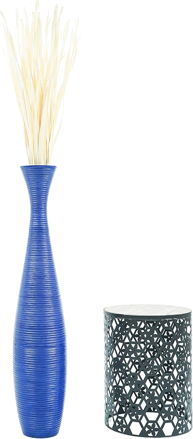 Leewadee Large Blue Home Decor Floor Vase - Wooden 41 inch Tall Farmhouse Decor Flower Holder for Fake Plant and Pampas Grass
