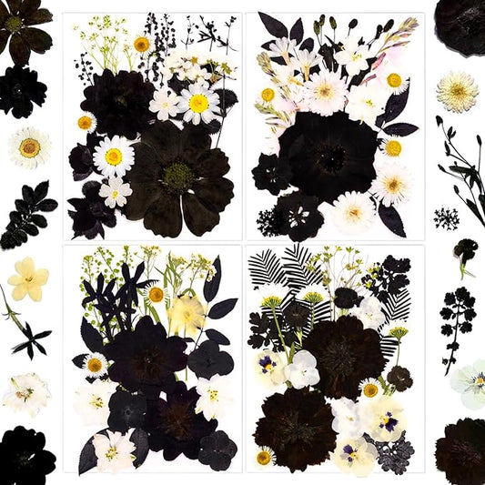 95 Pcs Black Pressed Dried Flowers for Resin, Real Natural Bulk Dry Wildflowers Leaves Perfect for Epoxy Molds, DIY Crafts, Soap Candles Jewelry Making, and Home Decor