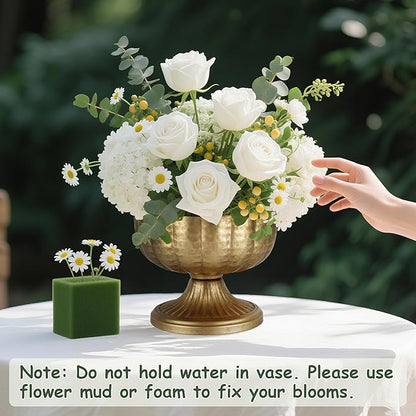 Retro Gold Vases for Centerpieces Set of 2 Brass Metal Vases for Flowers Decorative Pedestal Bowl for Table Centerpieces Floral Arrangments on Housewarming Wedding Party