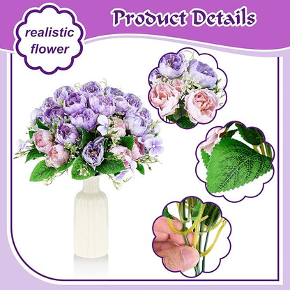 Olgaa 12 Bundles Peonies Artificial Flowers Fake Peony Bouquet Faux Peonies Flowers Bulk with Stems Flower Balls for Centerpiece Table Decorations Wedding Bridal Floral Arrangement (Purple)