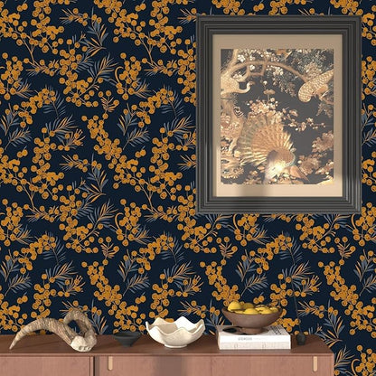 Boho Wallpaper Peel and Stick Leaf Wallpaper for Kitchen Vintage Contact Paper 17.5" x 118" Waterproof Vinyl Self Adhesive Dark Floral Wall Paper for Bedroom Walls Cabinet Locker Decor