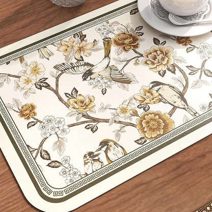 ISAENNE PVC Placemats Set of 6,Rectangular Flower and Bird Print Placemats, Waterproof and Heat-Resistant Place Mats,Decoration for Kitchen, Dining, Parties, Holiday,12"*17"