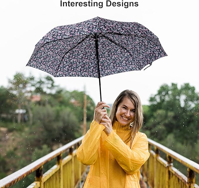 Nollia Windproof Automatic Travel Umbrella, Compact Portable with Reinforced Ribs for Sun & Rain