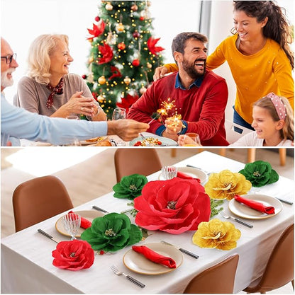 Giant Paper Flowers Artificial Large Paper Flower Decoration for Handcrafted Wall Backdrop Christmas Mexican Wedding Graduation Bridal Shower Birthday Party Supplies(Christmas Colors,18 Pcs)