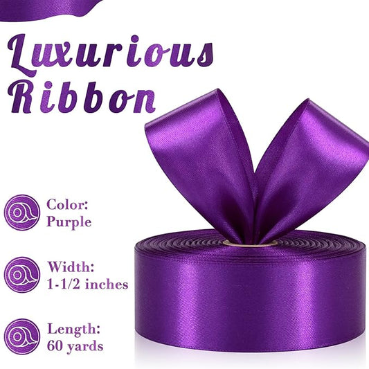 Purple Ribbon 1-1/2 Inch, 60 Yards Purple Satin Ribbon for Gift Wrapping, Fabric Ribbon for Flower Bouquet Crafts Wedding Christmas Halloween