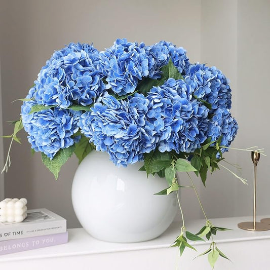 4pcs 21" Navy Blue Faux Hydrangeas Artificial Flowers, Real Touch Silk Hydrangea Flowers with Stems for Ocean Theme Bridal Wedding Party Home Office Decor