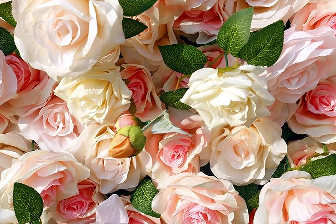 Artificial Flower Wall Panel 4×8 ft (1.2×2.4 m), Realistic Artificial Blooms, Photo-Ready Backdrop for Wedding, Parties & Photo Booth, Assembly-Friendly (Panel Only)