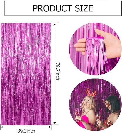20 Pack Hot Pink Party Decorations - Tinsel Curtain Streamers Foil Fringe Backdrop for Birthday, Christmas, Bachelorette, Graduation, Fiesta Photo Booth