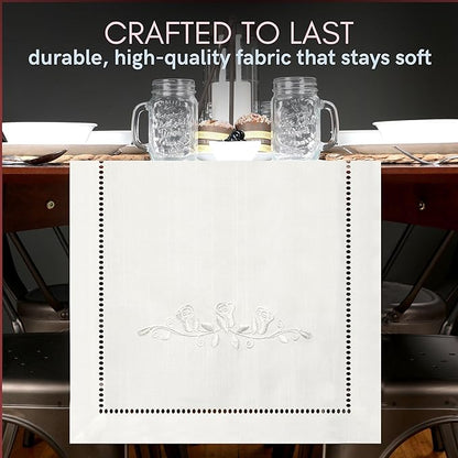 White Rose Embroidered Table Runner - Perfect for Home Decor, Elegant Dresser Scarf for Bedrooms and Dining Tables, or Rustic Farmhouse Kitchens (13 x 108 Inches Long)