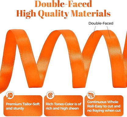 Orange Satin Ribbon, Double Faced 3/8 Inch X 50 Yards Orange Ribbon, Premium Satin Ribbon for Gift Wrapping, Crafts, Hair Bow Making, Sewing, Flower Bouquet, Wedding Party Decor