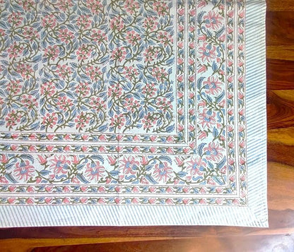 ATOSII Kalina 100% Cotton Rectangle Tablecloth, Handblock Floral Linen Table Cloth for Kitchen Dining Table I Parties Wedding Outdoors I Home Decor 60 X 90 Inches
