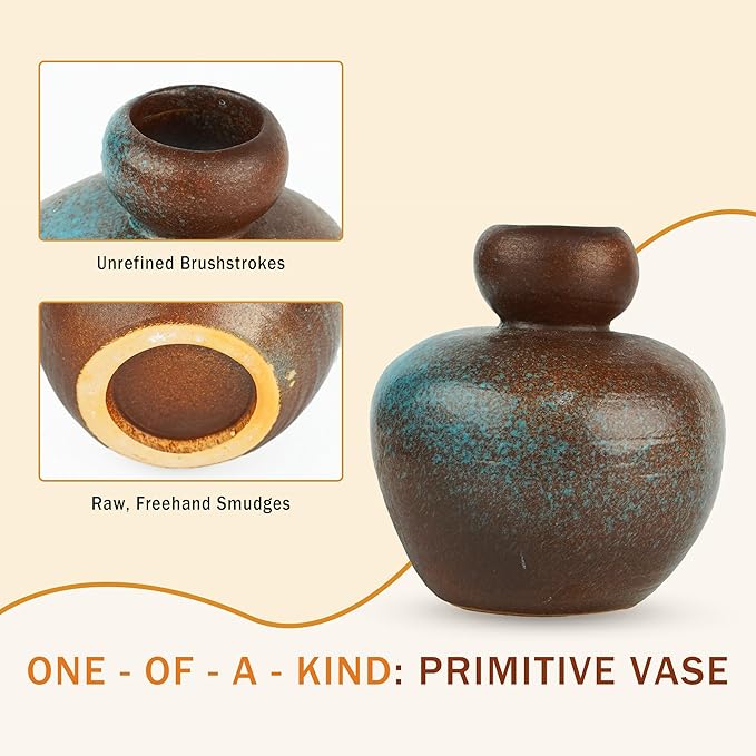 Ceramic Small Flower Vase-5.2" Rustic Farmhouse Vases Home Decor, Terracotta Vases Vintage Living Room, Kitchen Bedroom Decorations for House Book Shelf Office Coffee Desk Dining Fireplace