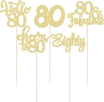 Gyufise 15Pcs 80th Birthday Centerpiece Sticks Eighty Happy 80th Table Flower Centerpieces Sticks Cheers to 80 Floral Decorations for 80th Birthday Party Centerpieces Supplies Gold