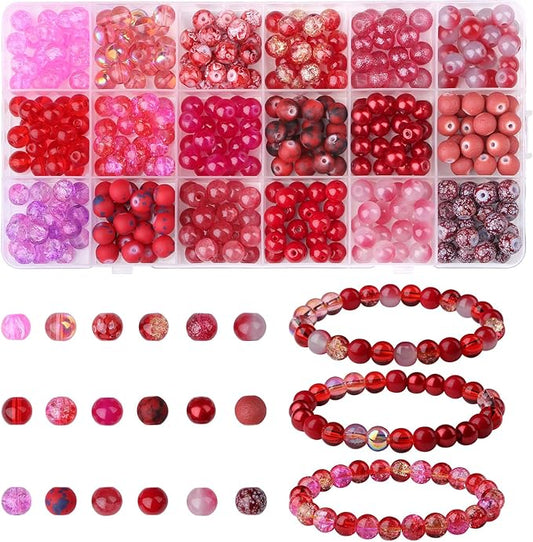 DUQGUHO 8mm Red Beads for Jewelry Making Red Glass Beads for Bracelets Crystal Glass Round Beads Bulk Bead Bracelet Kit 360PCS