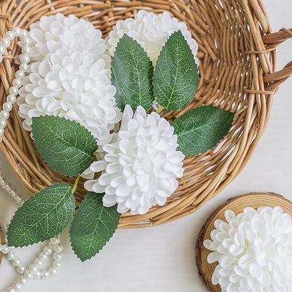 Artificial Flowers, 25pcs Artificial Rose for DIY Wedding Bouquets Centerpieces Arrangements, Elf Green and White Dahlia Flowers with Stem for Bridal Shower Party Home Decorations