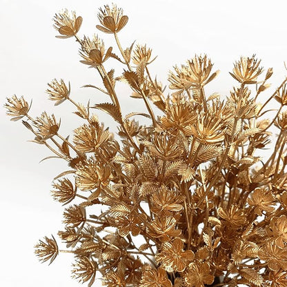 Christmas Artificial Flowers, Golden Baby Breath Gypsophila Plastic Plant Fake Plants for Wedding Bridal Bouquet Party Indoor DIY Home Office Table Centerpieces Arrangements Decoration - Gold 3 Pack
