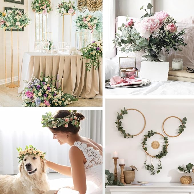 Janinka 100 Pcs Mixed Eucalyptus Leaves Stems Bulk Artificial Eucalyptus Leaves with White Seeds Artificial Silver Dollar Sprays Faux Oval for Floral Wreath Bouquets Wedding Greenery Decoration