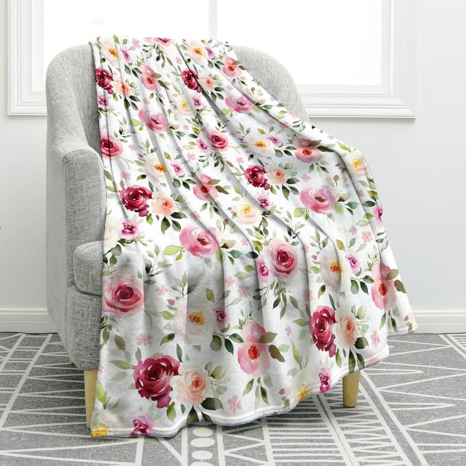 Jekeno Rose Flowers Blanket Gifts for Women Girls, Birthday Valentines Soft Throw for Adult, Lightweight Warm Flannel for Bed Sofa Couch Office Home 50"x60"