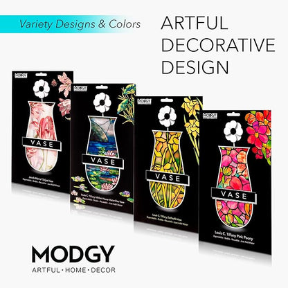 MODGY Expandable Flower Vase Set, Plastic Decorative Modern Foldable Printed Vases for Centerpieces for Wedding, Dining Table, Home Decor, Living Room, Bathroom, Office, Jacob Marrell Tulips, 4 Pack