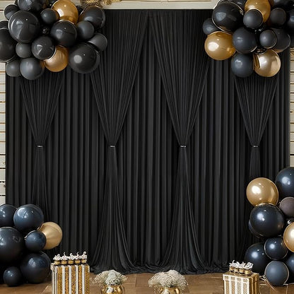 Black Backdrop Curtain 10 Panels-Wrinkle-Free Black Curtains Polyester Photography Drapes for Wedding Birthday Party Photo Background Backdrop Stand- 10FTX40FT