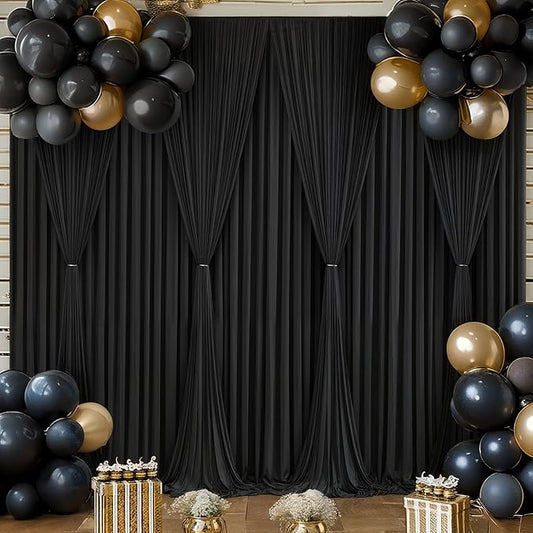 Black Backdrop Curtain 10 Panels-Wrinkle-Free Black Curtains Polyester Photography Drapes for Wedding Birthday Party Photo Background Backdrop Stand- 10FTX40FT