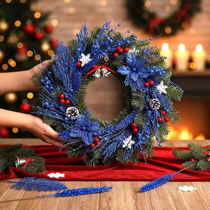 30 Pcs Artificial Christmas Tree Picks and Sprays Glitter Berry Stem Branches Holly Floral Picks Twigs Christmas Tree Ornaments for DIY Xmas Wreath Vase Filler Decorations(Royal Blue)
