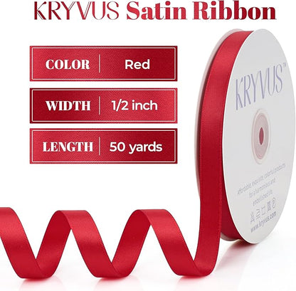 Premium Double Faced Satin Ribbon, 1/2 Inch X 50 Yards, Red, Perfect for Gift Wrapping, Crafts, Wedding Decor