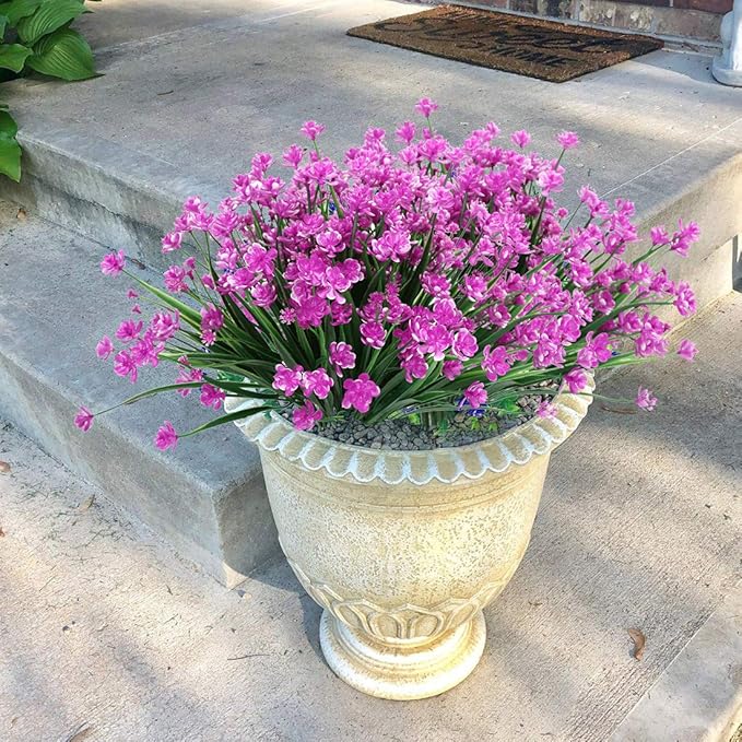 8 Bundles Artificial Flowers, Fake Artificial Greenery UV Resistant No Fade Faux Plastic Plants for Wedding Bridle Bouquet Indoor Outdoor Home Garden Kitchen Office Table Vase (Fuchsia)
