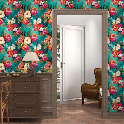 Watercolour Floral Peel and Stick Wallpaper Boho Vibrant Contact Paper Renter Friendly Wall Paper for Countertop Cabinet Wall Shelf Liner Removable Blue Colorful 17.5 x 118In
