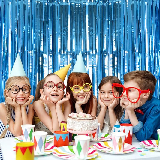 2 Pack Lake Blue Foil Fringe Curtains Tinsel Backdrop, 3.2Ft x 8.2Ft Metallic Tinsel Photo Booth Backdrop Curtains for Birthday Background Wedding Engagement Bridal Shower Bachelorette Decorations