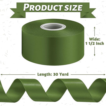 Fullive Army Green Christmas Ribbon, 1 1/2 Inch 30 Yards Ribbons for Crafts, Polyester Satin Ribbon for Gift Wrapping for St. Patrick's Day Christmas Decorations Wrapping Bouquet Floral Arrangements