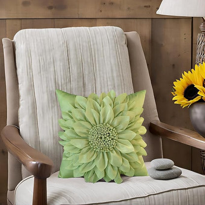 Bella's Giftshop 3D Sunflower Decorative Throw Pillow Covers for Bed Sofa Couch Car, Accent Floral Taffeta Cushion Cover, Handmade Pillow Cases Living Room Decor, 17x17 Inch-Green/Sage