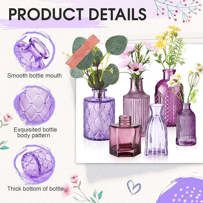 Yaomiao 30 Pcs Vases Bulk Colored Flower Glass Christmas Vases Bud Vintage Colored Glass Bottles Colorful Rustic Embossed for Home Wedding Table Decorations Gifts(Purple Series)
