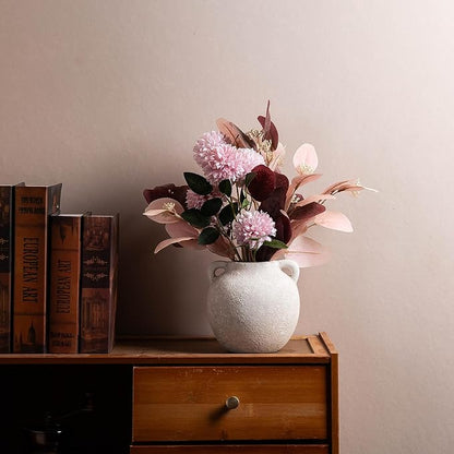 White Ceramic Vase - Short Vases with Hadle - 6 Inch Small Christmas Rustic Decorative Vase Flower, Vintage Terracotta Vase for Home Decor Living Room Shelf Decor Table, Lyeec