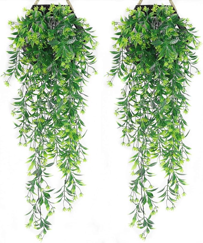PASYOU Artificial Hanging Plant for Outdoor Decor, Fake Vine Faux Plants Plastic Ivy Leaves Foliage UV Resistant Greenery Flowers Home Garden Indoor Door Wall Wedding Party Decoration - Green 4 Pack