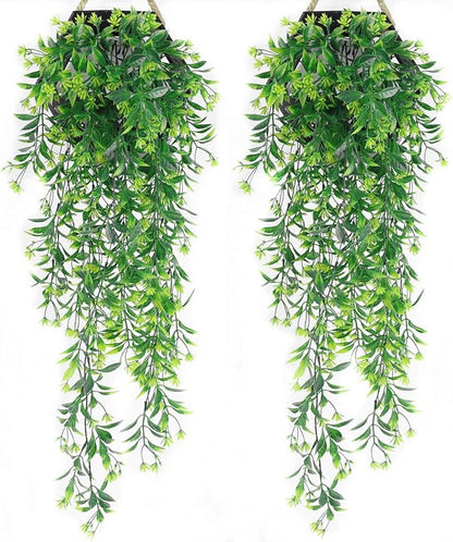 PASYOU Artificial Hanging Plant for Outdoor Decor, Fake Vine Faux Plants Plastic Ivy Leaves Foliage UV Resistant Greenery Flowers Home Garden Indoor Door Wall Wedding Party Decoration - Green 4 Pack