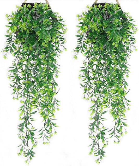 PASYOU Artificial Hanging Plant for Outdoor Decor, Fake Vine Faux Plants Plastic Ivy Leaves Foliage UV Resistant Greenery Flowers Home Garden Indoor Door Wall Wedding Party Decoration - Green 4 Pack