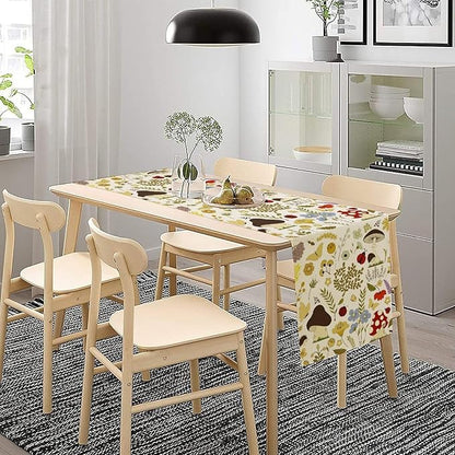 Mushroom Wildflower Table Runner Colorful Cartoon Style Cute Plants Dinner Runner for Farmhouse Cabin Home Kitchen Dining Holiday Party Decor 13x60in