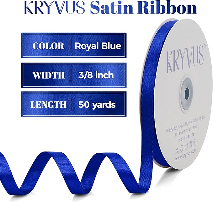 Royal Blue Satin Ribbon, Double Faced 3/8 Inch X 50 Yards, Premium Satin Ribbon for Gift Wrapping, Crafts, Wedding Party Decor