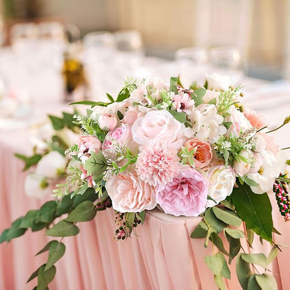 AGIRL Rose Artificial Flowers Combo Fake Flowers Pink Roses Silk Flowers with Stems for DIY Bridal Wedding Bouquets Centerpieces Arrangements Table Party Baby Shower Home Decor