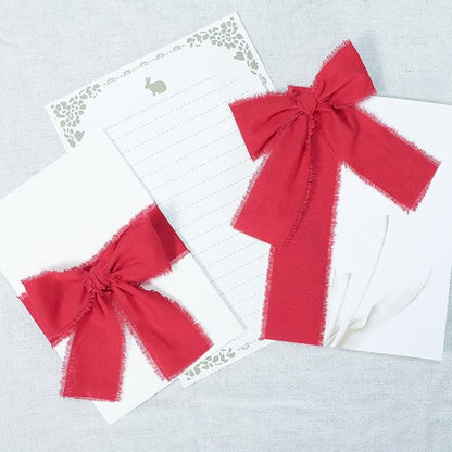 Red Christmas Ribbon 1-1/2 x 15 Yards Handmade Cotton Frayed Fringe Fabric Ribbons for Crafts Flower Bouquets Wedding Baby Shower Home DIY Decor