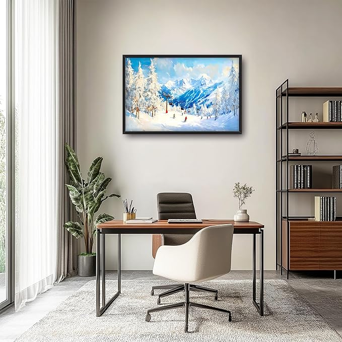 Snow Mountain Large Wall Art Ski Framed Wall Decor for Living Room, Mountains Pictures Oversized Canvas Print Painting Modern Extra Large Framed Artwork for Bedroom Office Home Decor 36"x24"