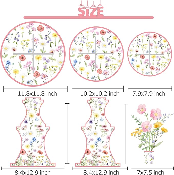 Wildflower Cupcake Stand Spring Wildflower Birthday Party Decorations Wildflower Cupcake Holder 3 Tiers Floral Dessert Towers for Flower Theme Baby Shower Supplies