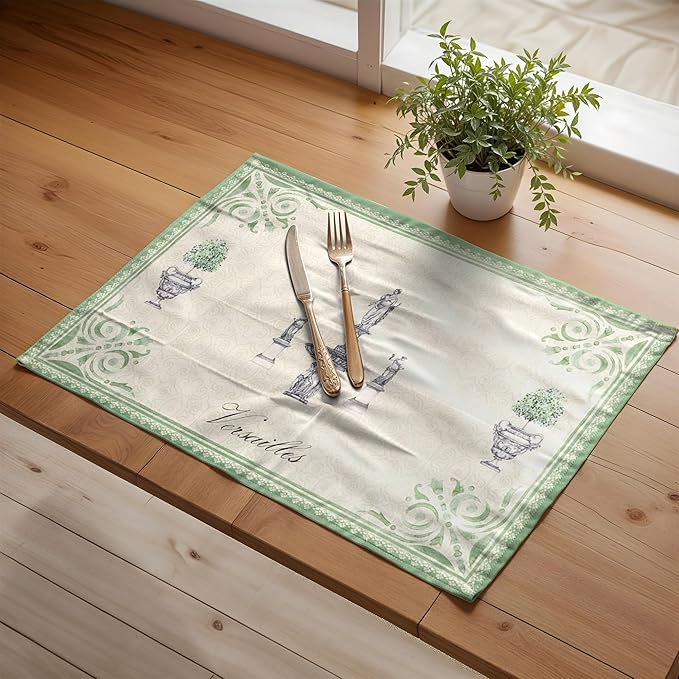 Maison d' Hermine Placemats Set of 2 100% Cotton Washable Cloth Place Mats, Reusable Table Mats for Kitchen Dining Decoration, Party, Wedding, Restaurant Spring/Summer (Jardin Du Roy, 13" x 19")