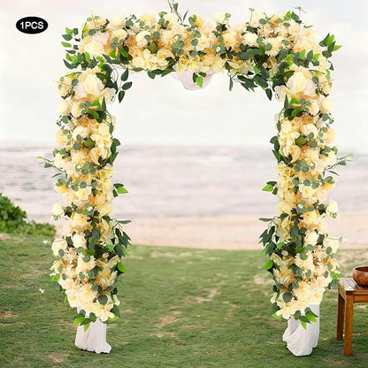 Eapmic Artificial Flower Row, 39.37in Peony Hydrangea Floral Arrangement, Faux Flower Panel Table Centerpiece for Wedding Arch Wall Backdrop Ceremony Reception Home Party Decoration (Champagne)