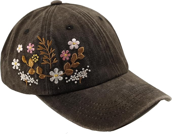 Floral Baseball Cap for Men and Women - Embroidery Hip Hop Caps, Washed Vintage Retro Dad Hats Colorful Flowers Outdoor,Black 2025