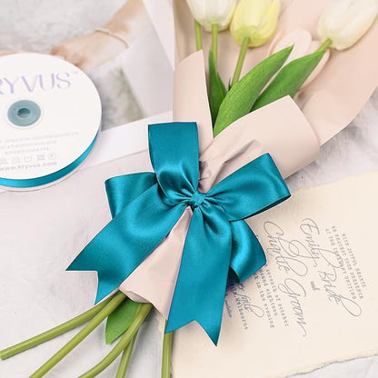 Premium Turquoise Blue Satin Polyester Ribbon, 1.5 Inch x 50 Yards, Double Faced, Perfect for Gift Wrapping, Wedding, Birthday, Anniversary, Special Occasions
