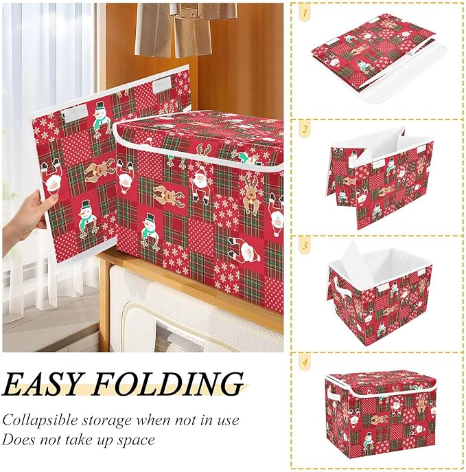 Christmas Baskets Collapsible Storage Bins with Lids, Christmas Snowman Santa Snowflake Storage Boxes Clothes Baskets for Organizing