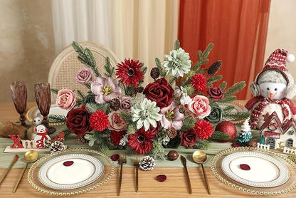 YYHUAWU Artificial Christmas Flowers Combo Box Set Fake Flowers Leaf with Stems for DIY Tree Ornaments Xmas Wreath Floral Arrangements Centerpieces